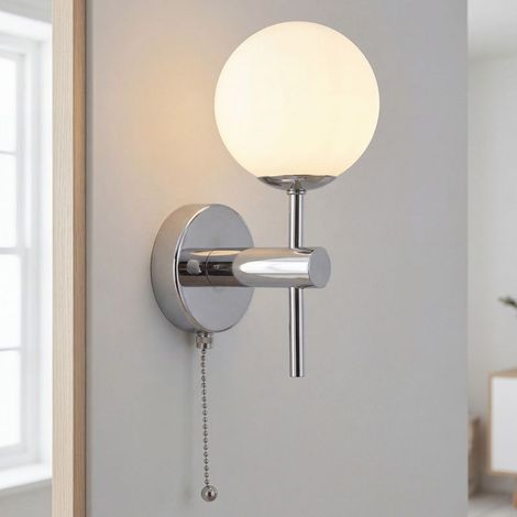 Applique miroir avec interrupteur métal verre 21cm IP44 chrome blanc boule G9 (1/5)