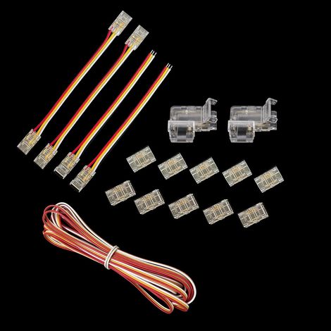 Connecteurs LED à 3 broches de 8 mm pour bande lumineuse LED CCT COB inclus connecteurs transparents sans espace, connecteurs de type L T, connecteurs d'extension à double extrémité, câble (1/5)