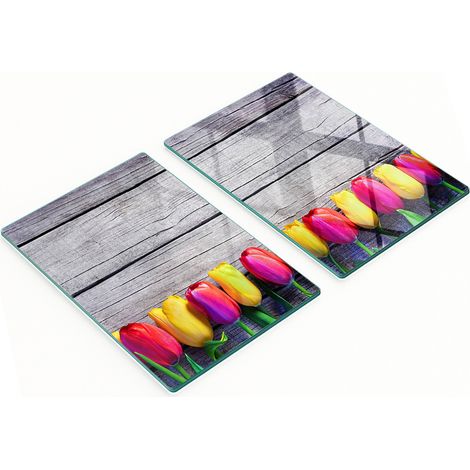Tablas de cortar decorativas de cocina de cristal y madera con forma de tulipán, 2x40x52 cm. (1/5)
