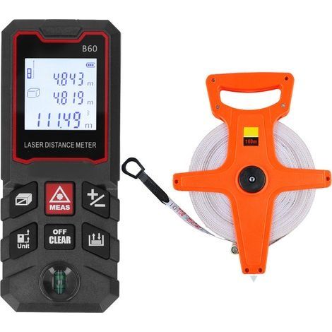Télémètre Laser, outil de mesure Intelligent, mesure du Volume de la zone 60 mètres avec niveau et ruban à mesurer pliable de 100M (1/5)