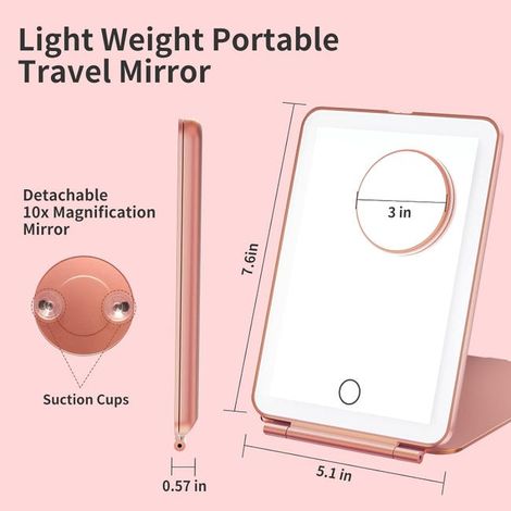 Specchio per il trucco con ingrandimento 10x, specchio da trucco, specchio LED compatto, specchio cosmetico portatile con 3 luci colorate (1/4)
