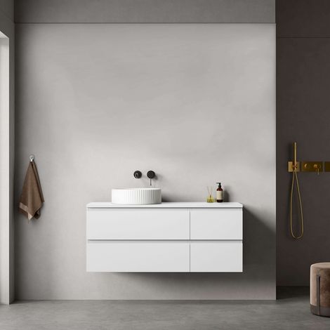 Mobile bagno sospeso reversibile 120 cm Bianco Opaco per Lavabo d'appoggio Senza Specchio - Fiji Paint Top (1/4)