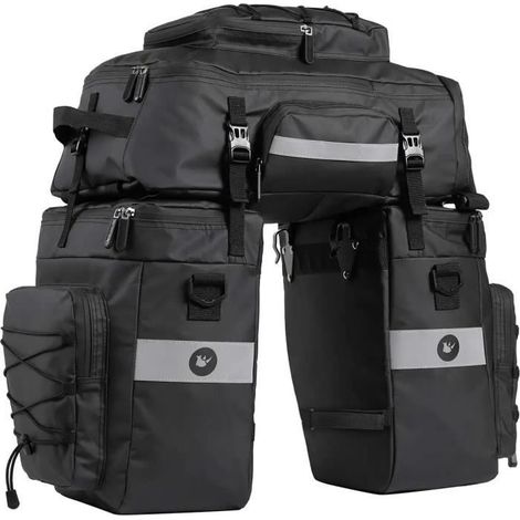 70L Sacoche Vélo Sac Porte Bagage Arrière à Trois Compartiments de Cyclisme Nylon Poche Assemblage avec Couverture Imperméable (1/4)