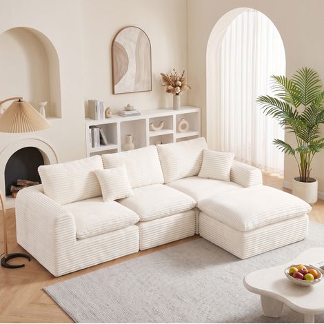 Sofá modular 3 en 1 con 3 módulos que se convierten en cama de invitados, ahorra espacio, pana - beige (1/5)