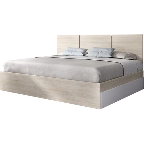 DEKIT HAVANA - CABEZAL DE 3 PLAFONES CON 4 CAJONES Y ARO DE CAMA 135/140X190 - NATURAL / BLANCO - 96 x 256.8 x 195.4 (1/3)