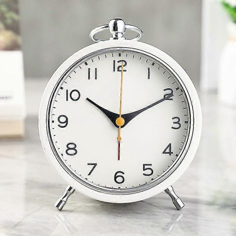 Veilleuse réveil de style rétro sans tic-tac, mouvement à quartz, pendentif en métal coloré avec précision, blanc.