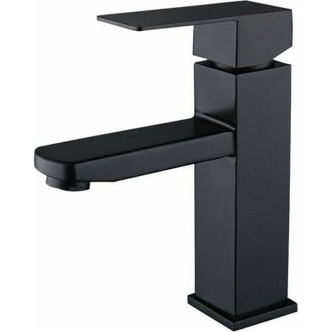 Black basin mixer stainless steel single lever hot and cold water with hoses included black sink faucet black bathroom mixer tap (1/5)