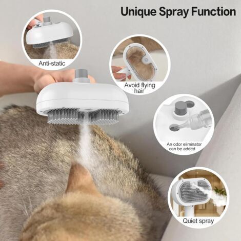 Brosse Chien Chat à Vapeur, 3 En 1 Peigne De Massage En Spray Pour Chats, Brosse à Chat Rechargeable, Avec Réservoir D'eau, Brosse Pour Chats à Poils Courts Et Longs, Idéal Pour Massage,Soin