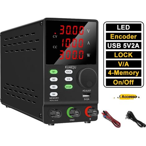 Fuente de alimentación de CC, rango de voltaje ajustable, monitorización en tiempo real, 30 V 10 A 300 W (1/2)