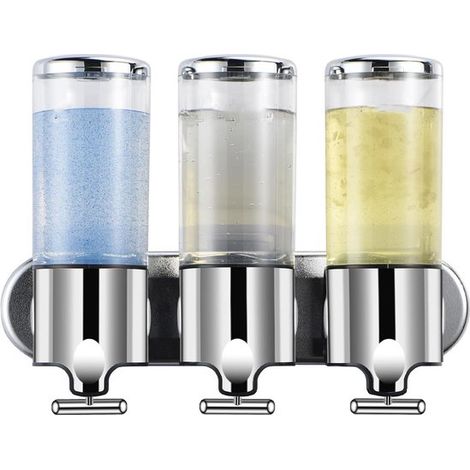 Dispensador de champú y acondicionador, dispensador de champú de 3 compartimentos sin diamantes, baño, hotel, madera contrachapada, incoloro (1/5)