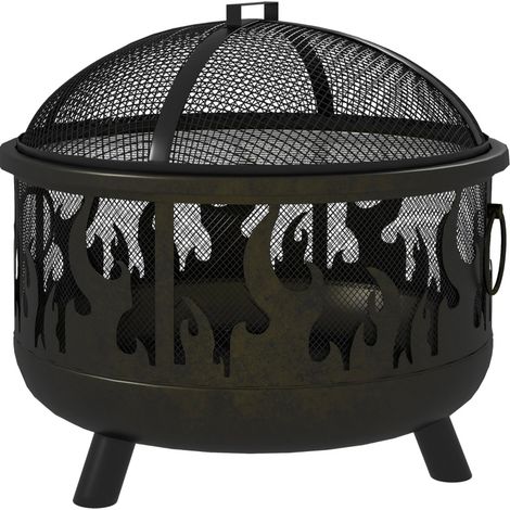 Brasero de exterior de metal negro con parascintillas, rejilla y atizador Ø61 cm (1/5)