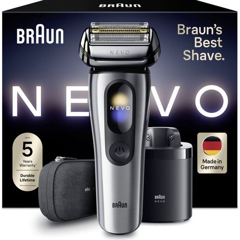 Braun Nevo 11000CC Rasoio Elettrico con Tecnologia AeroTouch e Sistema di Pulizia 7-in-1, Argento
