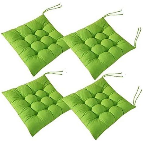 Lot de 4 coussins de chaise moelleux, avec rubans, pour salle à manger, jardin, terrasse ou cuisine (40 x 40 cm)