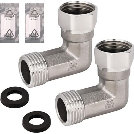 2 Pcs 90 Degree Elbow 304 Stainless Steel G1/2-2 Thread G1/2-2 Ends Movable Flexible Connector AG to IG for Sprayer, Angle Tap, Shower Arm (1/5)