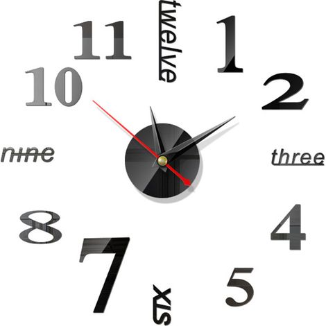 Horloge Murale 3d Diy - Surface Miroir En Acrylique - Décoration Salon Chambre Bureau - Ensemble Complet (1/5)
