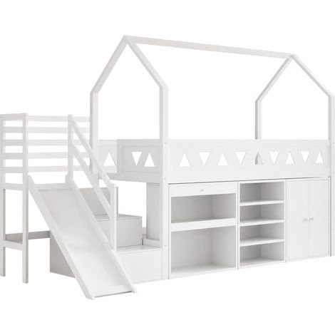 Letto bambino multifunzione bianco 90 x 200 cm con scivolo, scala, cassetti e vani contenitore (1/5)