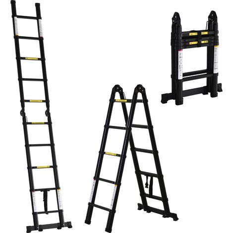 Scala Telescopica Pieghevole 10 Gradini 320x67x7 cm per Interni ed Esterni Nero (1/5)