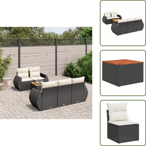 Salon de jardin 6 pcs avec coussins noir résine tressée - Ensemble Salon De Jardin - Meuble Extérieur - Meubles De Jardin - Salon De Jardin Pliable - Set Salon De Jardin (1/5)