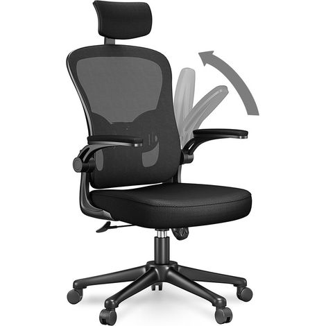 Chaise de bureau - Fauteuil de Bureau ergonomique - avec accoudoirs rabattables à 90° - Hauteur réglable 45-55 cm - Inclinaison 90-120° - Avec appui-tête 2D - Assise large 51 cm - charge 150KG - Noir