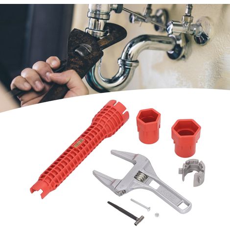 8-in-1 Spülbeckenschlüssel mit Badzubehör, Multifunktionsschlüssel für Wasserleitungen, Wasserhahnschlüssel, Universal-Spülbeckenschlüssel, Spezialwerkzeug für Sanitär- und Badezimmerinstallationen, f (1/5)