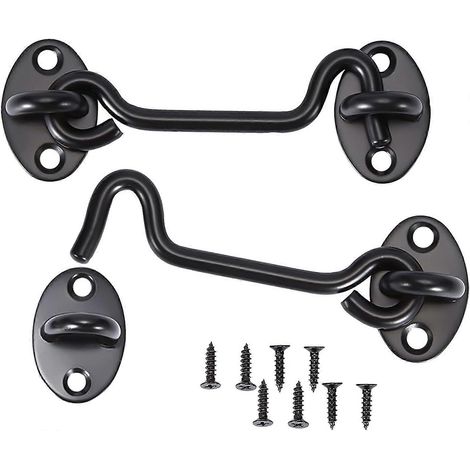 Lot de 2 crochets de porte de cabine, verrou de porte en acier inoxydable noir, avec vis de fixation, pour fenêtre, porte de grange, porte de remise, porte de garage (2 pièces) (1/5)