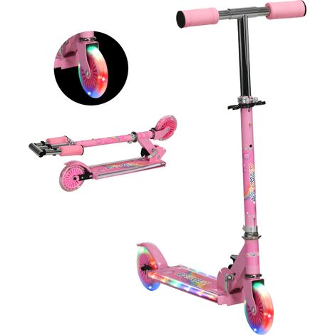 Trottinette pliable à 2 roues pour enfants de 3 à 7 ans, hauteur réglable, 67 x 30 x 63/68/73/76 cm, rose (1/5)