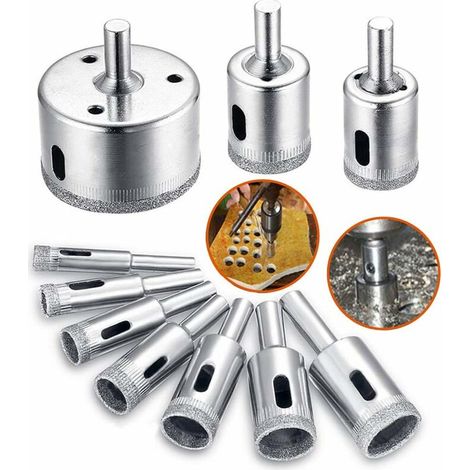 Diamond Drill Bit, Hole Saw Drill Bit Accessory Set for Glass / Tile / Ceramic / Marble / Porcelain Cutting, Core Barrel Bits Cutter with EN Stainless Steel Carbon 8-50mm 10pcs (1/5)