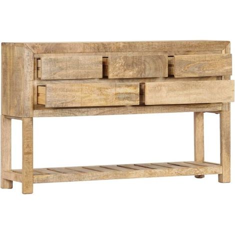Buffet de Cuisine en Bois de Manguier Massif 120x30x75 cm, Meuble Rangement avec Tiroirs et Étagères pour Salle à Manger (1/5)