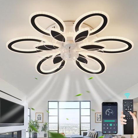 LED Lampe Ventilateur Plafond Silencieux Réversible 6 Vitesses Luminaire Ventilateur, Dimmable Timer Ventilateur Plafond Avec Lumiere Et Telecommande Pour Chambre Salon, Noir (1/5)