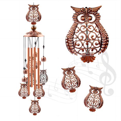 Carillon à Vent Hibou Aluminium 4 Tubes Décoratif Cadeau Idéal (1/5)