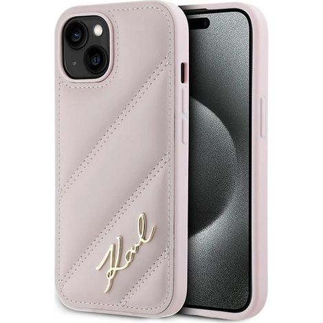 Karl Lagerfeld KLHCP15SPQDSMGP iPhone 15 / 14 / 13 6,1 Zoll pink/pink Hardcase Diagonal Quilted Script (1/5)