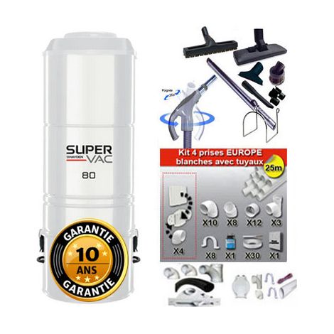 Aspirateur central hybride HAYDEN SuperVac 80 GARANTIE 10 ANS (jusqu’à 500 m²) + trousse inter 9 ML + 8 accessoires + kit 4 prises + kit prise balai + kit prise garage (1/5)