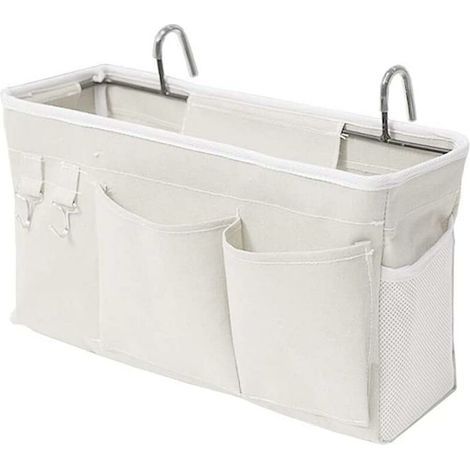 Sac de lit organisateur de lit avec crochets poche suspendue sac de rangement de lit mezzanine pour livre, magazine, téléphone portable, rangement de lit pour écouteurs (blanc) (1/4)