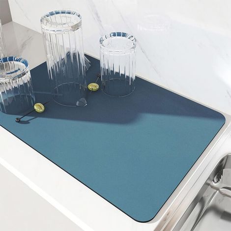 Tapis de séchage de vaisselle, tapis de séchage de vaisselle super absorbant, tapis d'évier de cuisine en nanofibres à séchage rapide, tapis de séchage de cuisine lavable 50 x 30 cm, bleu (1/4)