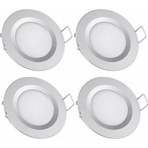 4 x Spot LED Encastrable 12V Trou 58-65mm 3W 3200K Plafonnier Encastré pour Camping-car Bateau Caravane Van Yacht Blanc chaud (Finition argentée) (1/5)