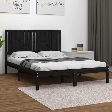 Lit double pour adulte Cadre de lit - Noir Bois de pin massif 140x190 cm BV231467 - BonneVie (1/5)