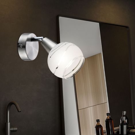 Wandlampe Wandleuchte Glas Spot Wohnzimmerlampe verstellbar silber LED, Metall nickel, 1x LED E14, H 15 cm