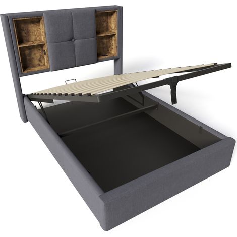 Cama con almacenaje 90 x 200 cm gris en algodón con carga inalámbrica USB y Tipo-C (1/5)