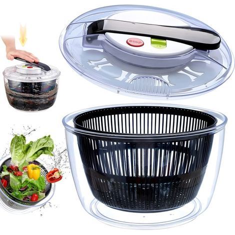 Professionelle 5-Liter-Salatschleuder, Salatbesteck mit großem Fassungsvermögen, klassische transparente Salatschleuder, Salatschleuder (1/5)