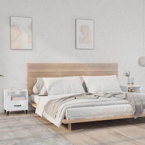 vidaXL Mesitas de noche 2 uds madera contrachapada blanco brillante (1/5)
