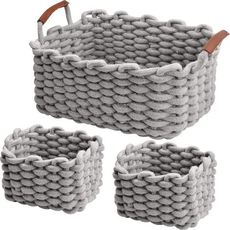 TRADE SHOP - Set 3 Cestini Intrecciati Corda Cesto Porta Oggetti Organizza Decora Casa 10635 -