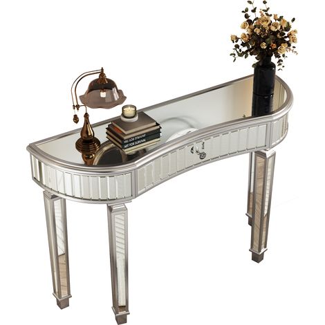 ELVMI Konsole in Halbmondform mit 1 Schublade, Kristallgriff, Wohnzimmer, 120×38×78 cm (1/5)