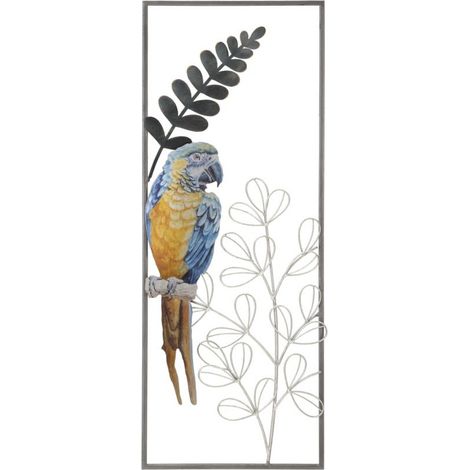 Pannello da parete Parrot in ferro con pappagallo ara blu e giallo (1/5)