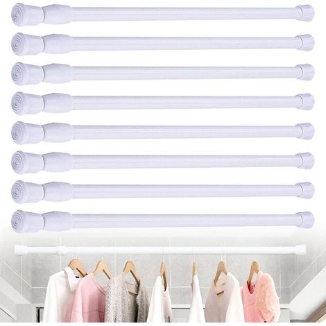 Barra de cortina sin taladrar, 8 piezas, 40-70 cm, telescópica, para armario, baño, vestidor, perchero, color blanco. (1/5)