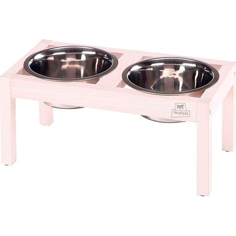 Ferplast DESCO WOOD Porte-gamelles en bois avec gamelles en acier inoxydable pour chiens et chats. Trois tailles.. Variante 03 - Misure: 36 x 18.2 x h 16 cm - 1.7 L -