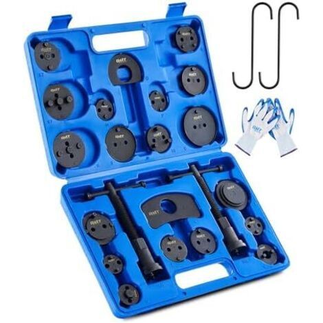 24Pcs Kit d'Outils de Repousse Piston Étrier Frein avec Boulons Poussée Plaques Retenue Supports d'Étrier 20 Adaptateurs Disque Outils Mécanicien Mallette, Bleu --Chrom (1/5)