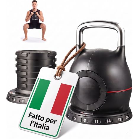 Relaxdays Kettlebell regolabile fino a 20 kg, impugnatura ergonomica, 36x26x26 cm, ABS/nylon/alluminio, nero (1/5)