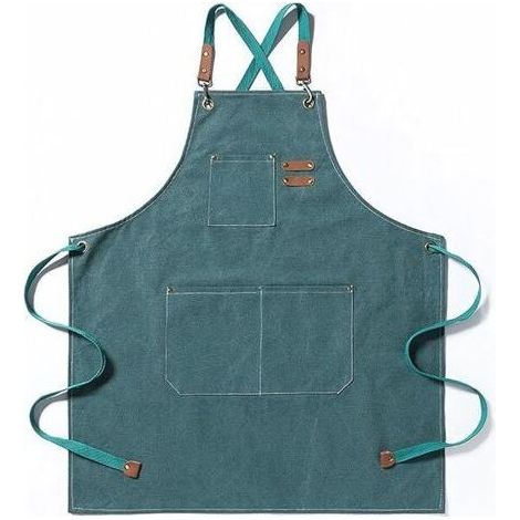 Tablier de cuisine/jardinage en toile de coton avec grandes poches pour hommes et femmes, bavoir de cuisine, ajustable, tablier de jardinage résistant – Vert (1/4)