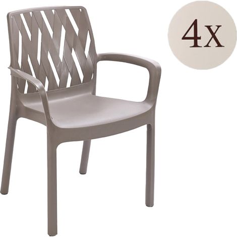 Outdoor-Stuhl Rumley, 4er-Set, stapelbar, Made in Italy, mit Armlehnen, Beige