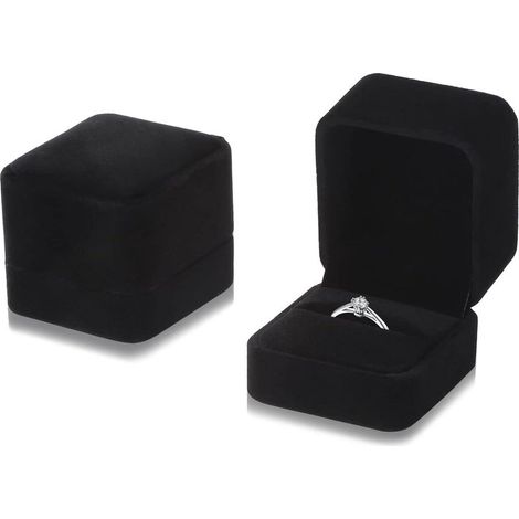 Schwarze Samt-Schmuckkästchen (2 Stück), Ringkästchen, Ohrringkästchen, Anhängerkästchen, Aufbewahrungsmöglichkeiten für Hochzeit, Verlobung und Valentinstag (1/5)